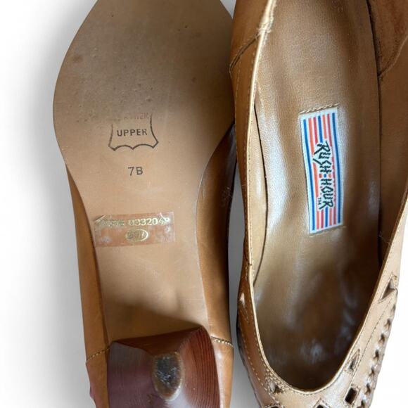 Vintage Rush Hour 7B Leather Cutout Heels Tan Braided Toe Western Boho - Picture 6 of 8